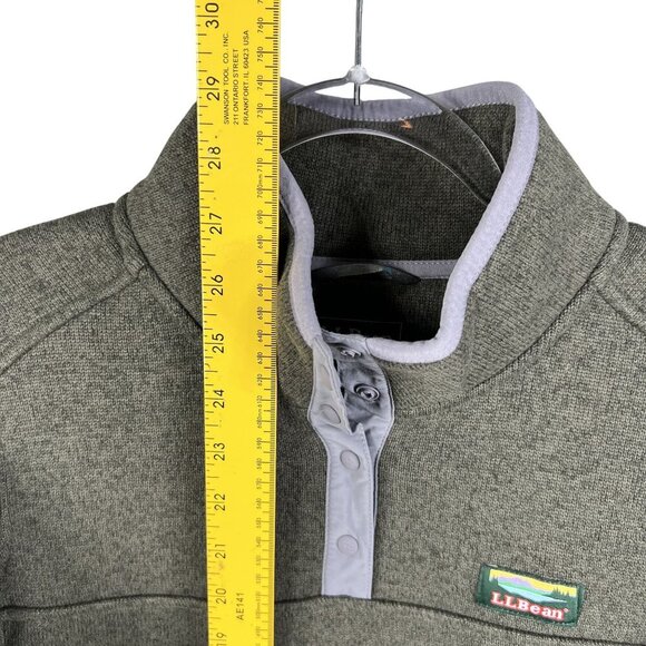 LL Bean Womens L Olive Green Snap Up Fleece Jacket Pullover Long Sleeve Sweater - Picture 10 of 16
